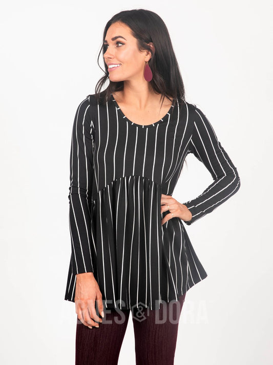 Muse Top Long Sleeve Black/White Vert Stripe