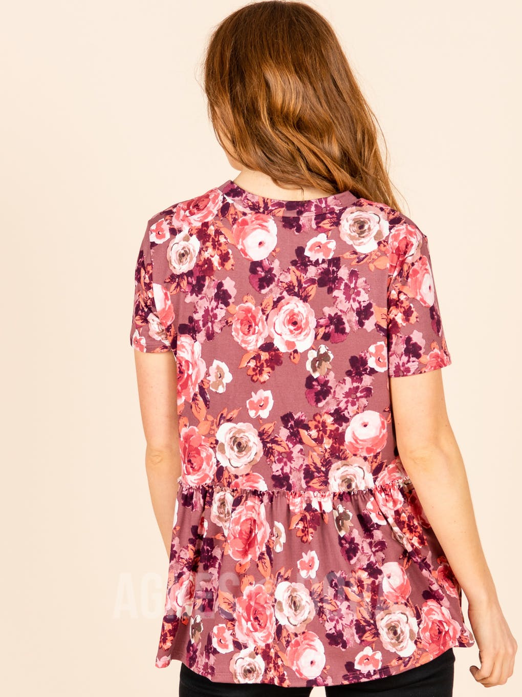 Relaxed Ruffle Tee Mauve Floral