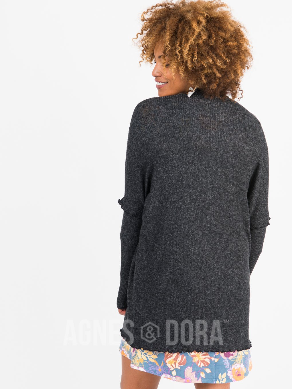Open Front Thumbhole Cardi Black/White