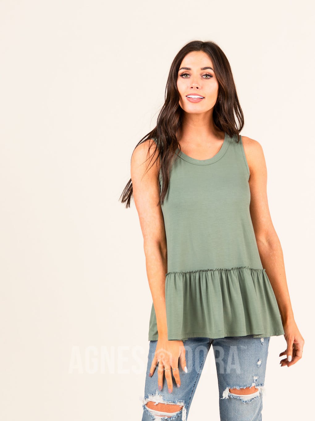 Relaxed Ruffle Tank Dark Sage