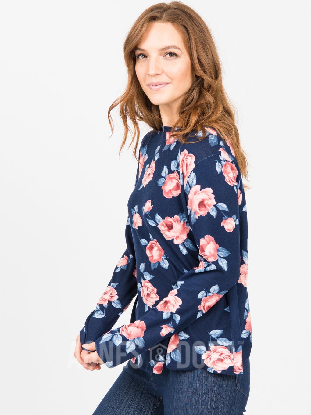 Cross Over Sweater Navy Blush Floral