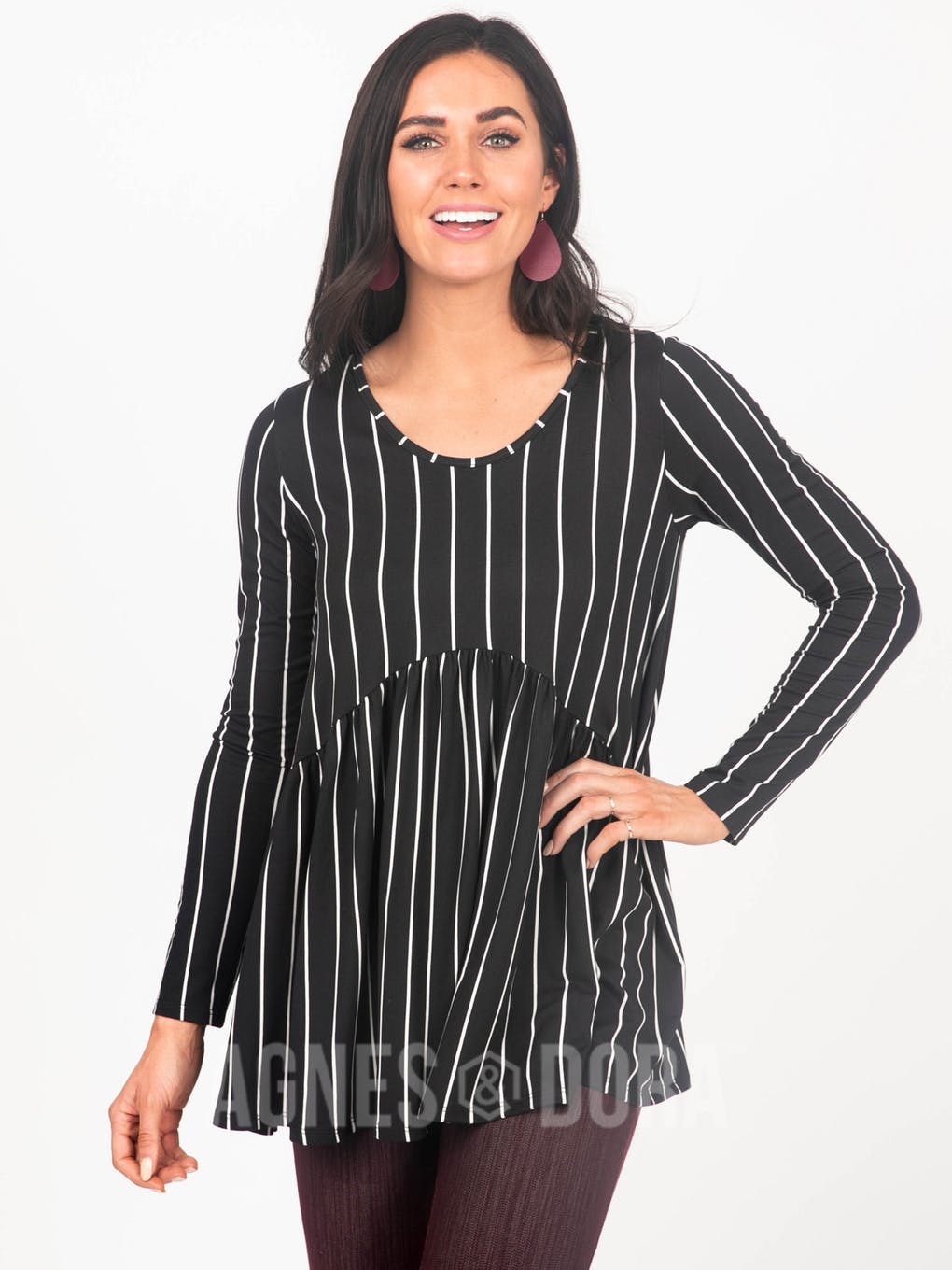 Muse Top Long Sleeve Black/White Vert Stripe