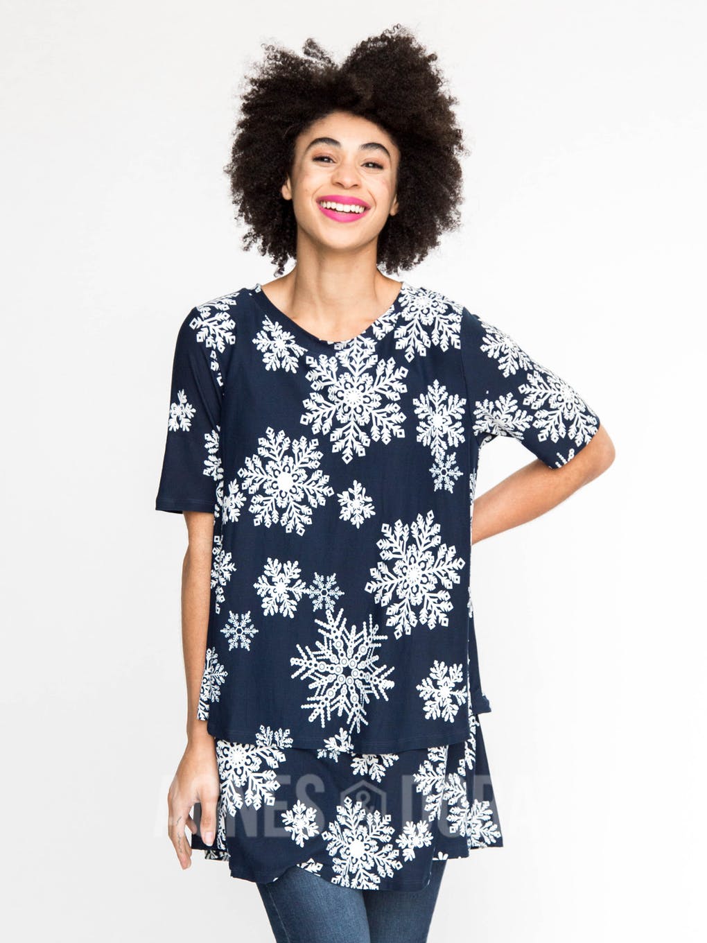 Tiered Tunic with Half Sleeve Let it Snow Navy Baby Suede