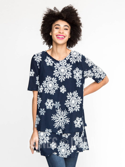 Tiered Tunic with Half Sleeve Let it Snow Navy Baby Suede