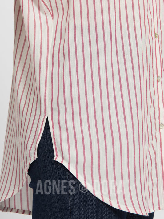 Button Down Cuff Sleeve Raspberry Stripe