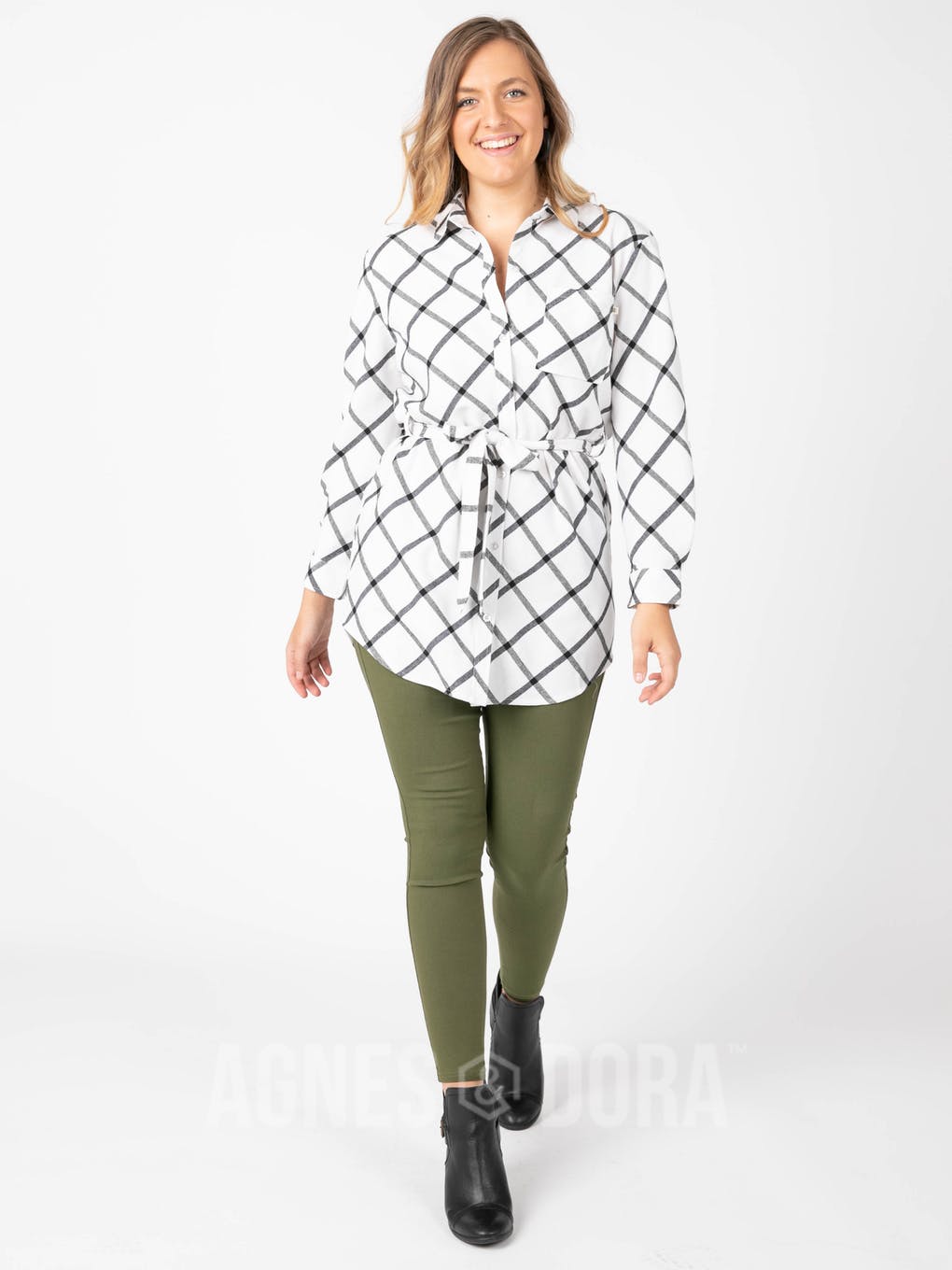 Flannel Tunic Windowpane - Ivory/Black