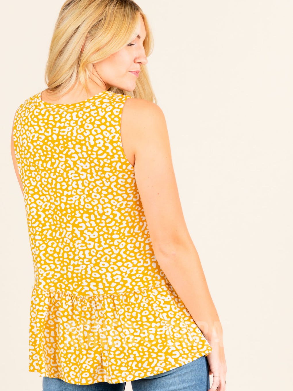 Relaxed Ruffle Tank Mustard Ivory Animal