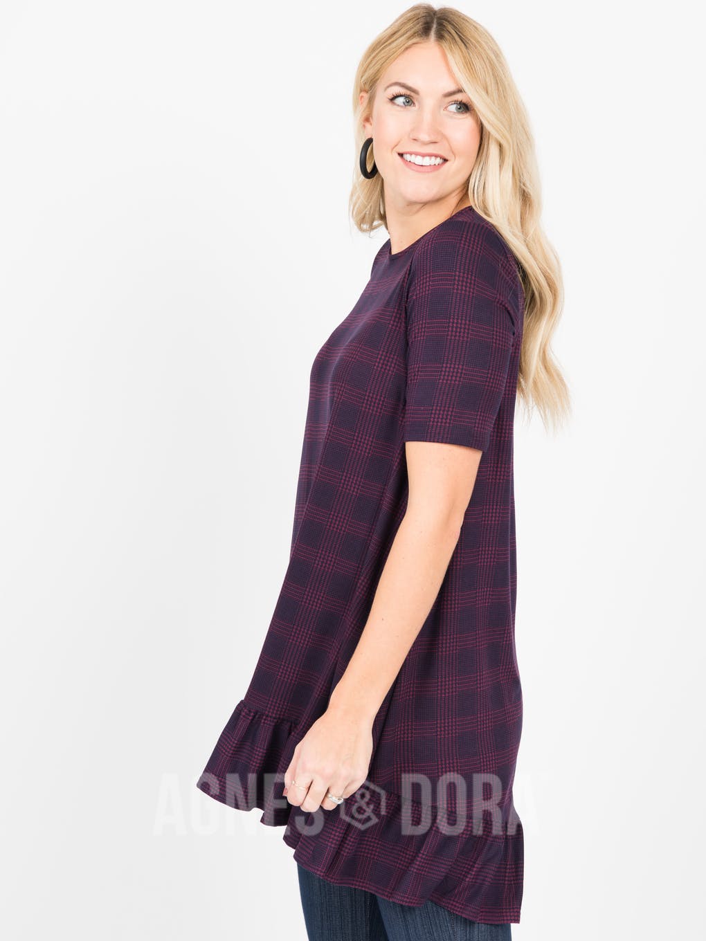 Ruffle Tunic Burgundy/Navy