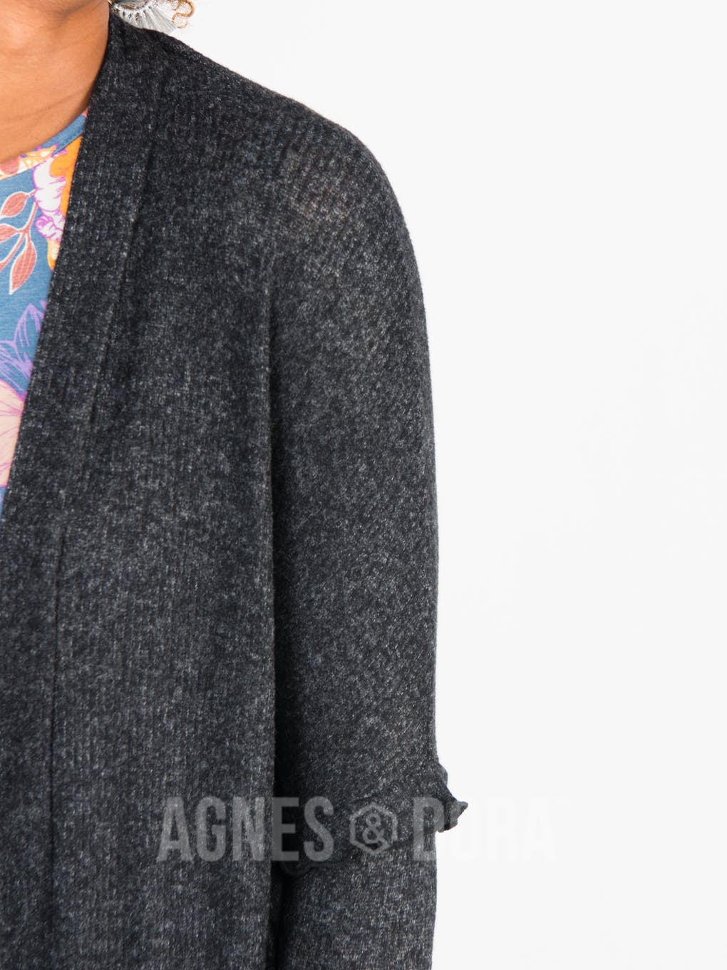 Open Front Thumbhole Cardi Black/White