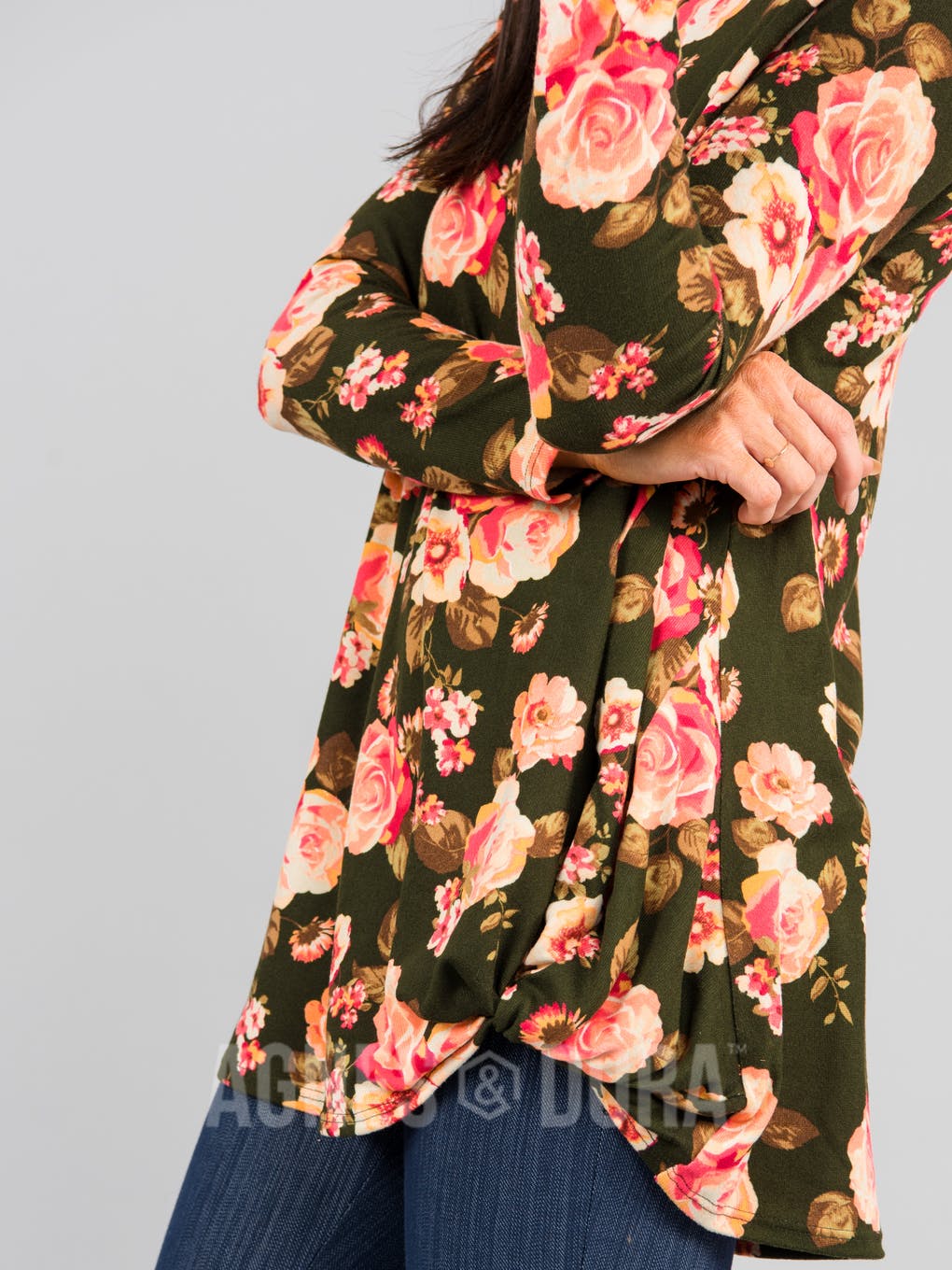 Side Knot Tunic Hacci Olive/Peach Floral