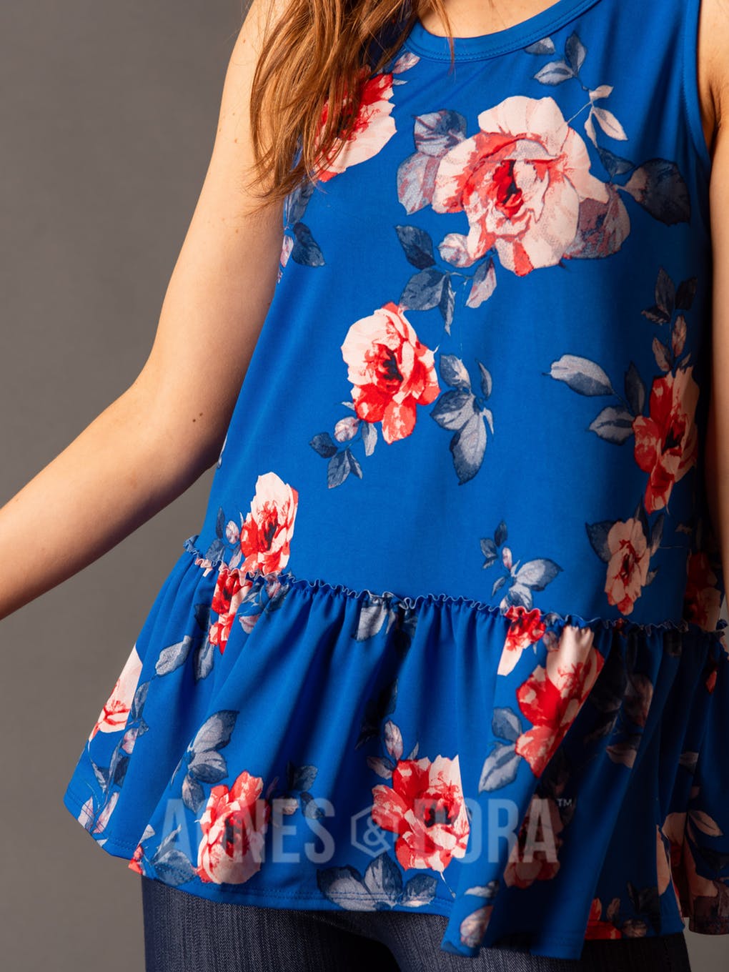 Relaxed Ruffle Tank Blue/Red Floral
