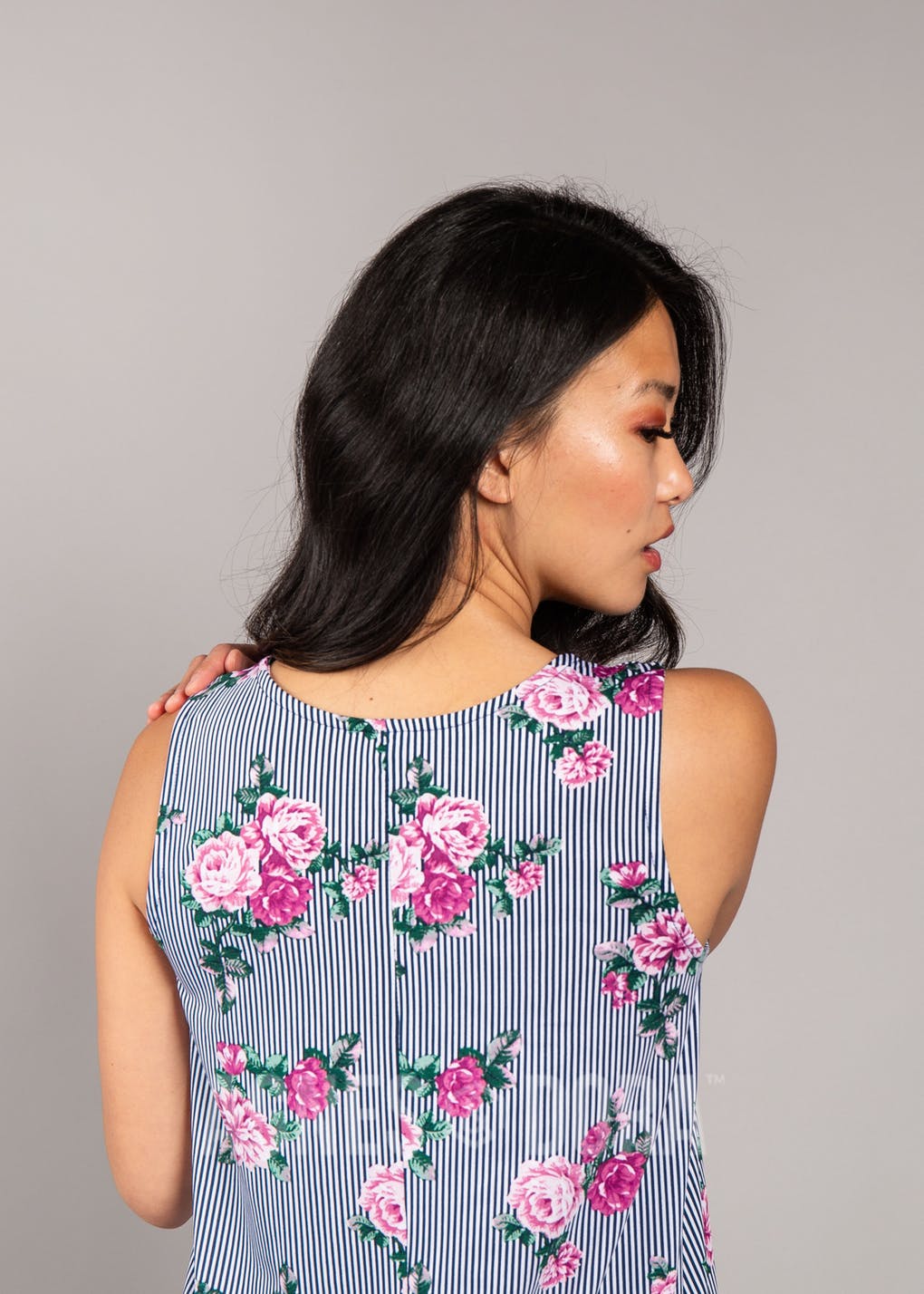 Asymmetrical Tank Navy/Plum Stripe Floral