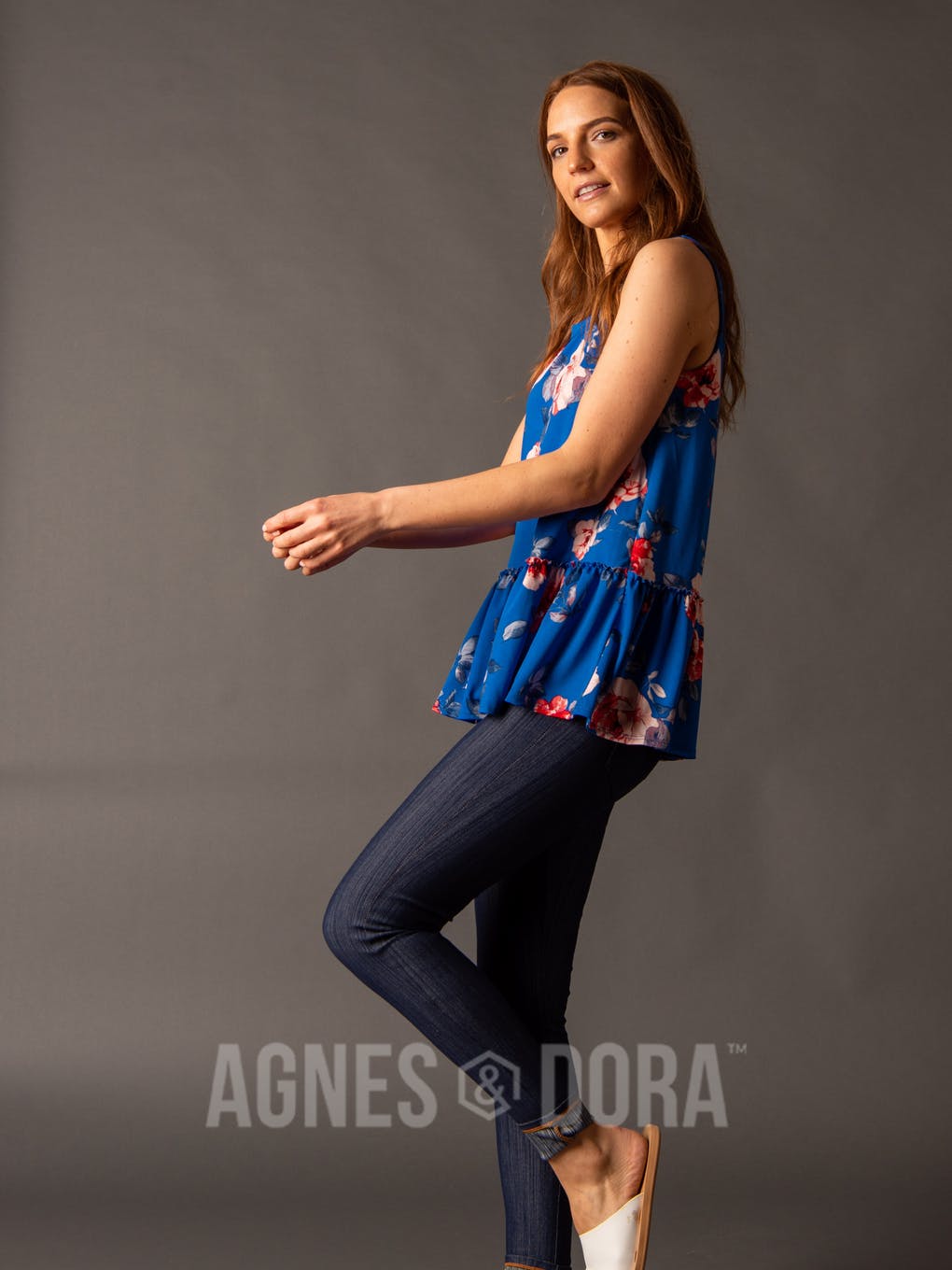 Relaxed Ruffle Tank Blue/Red Floral