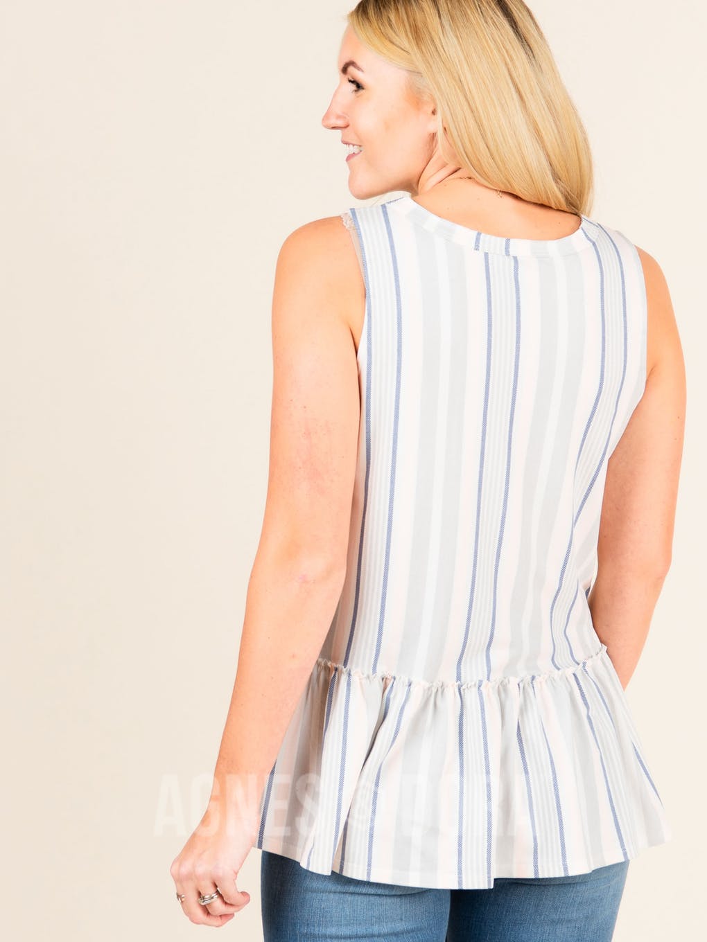 Relaxed Ruffle Tank Blue/Grey/Blush Stripe