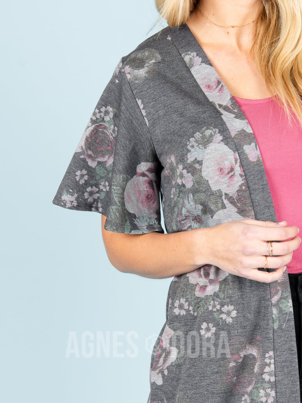 Flutter Sleeve Cardi Charcoal Floral