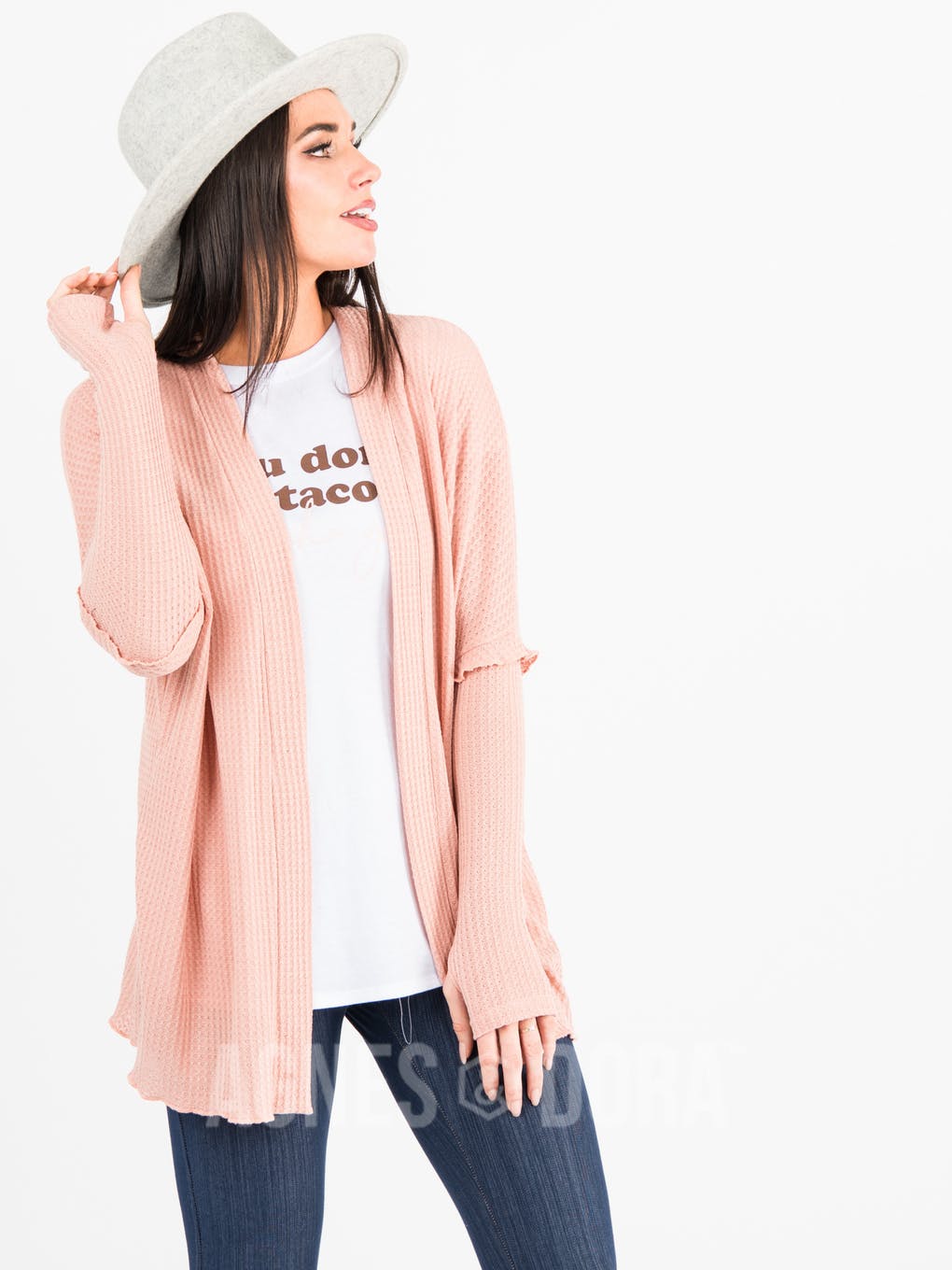 Open Front Thumbhole Cardi Peach