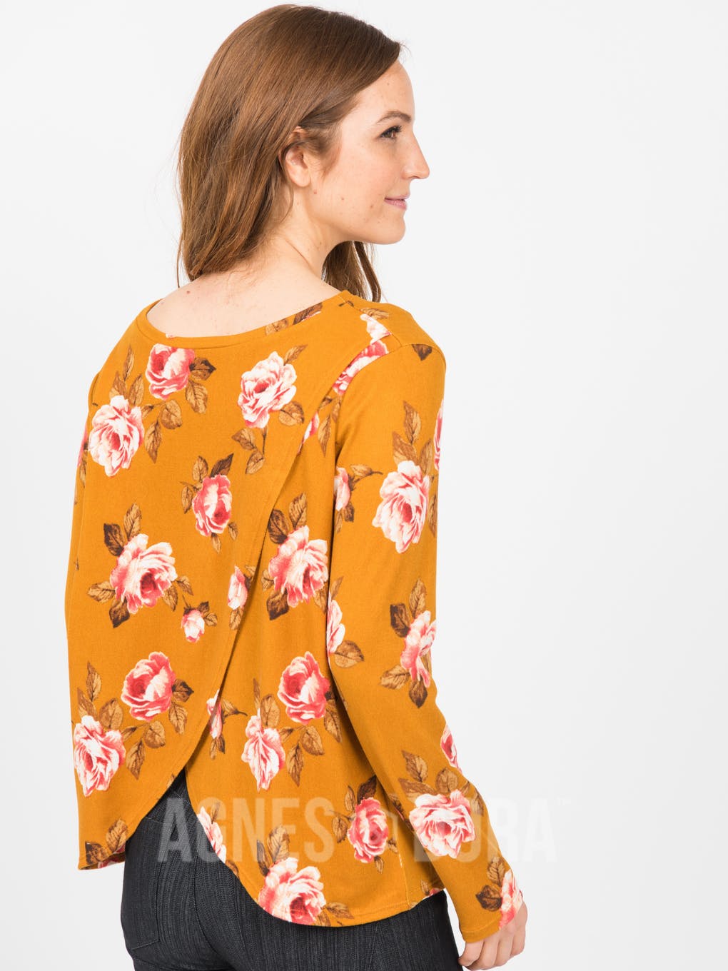 Cross Over Sweater Mustard Coral Floral