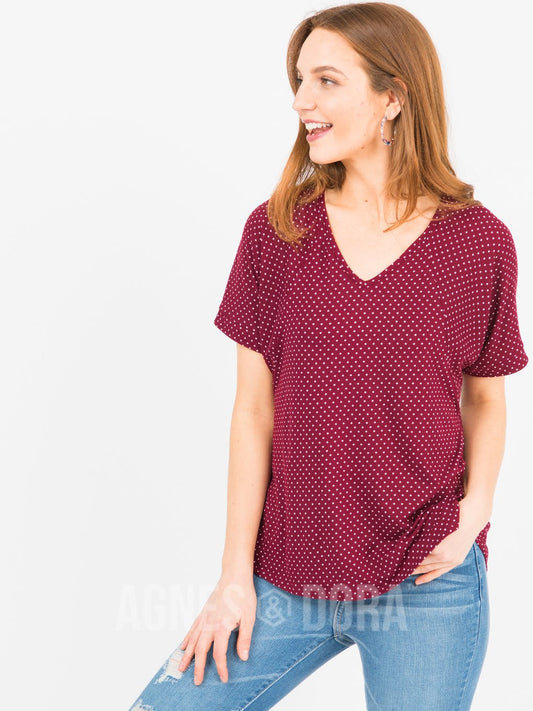 Love Top Burgundy Ivory Polka Dot