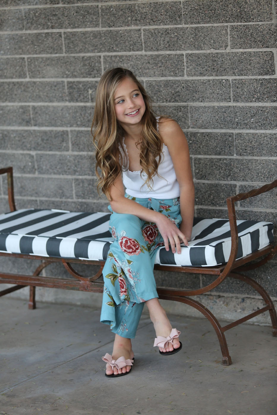 Kids Floral Aqua Wide Leg Pants
