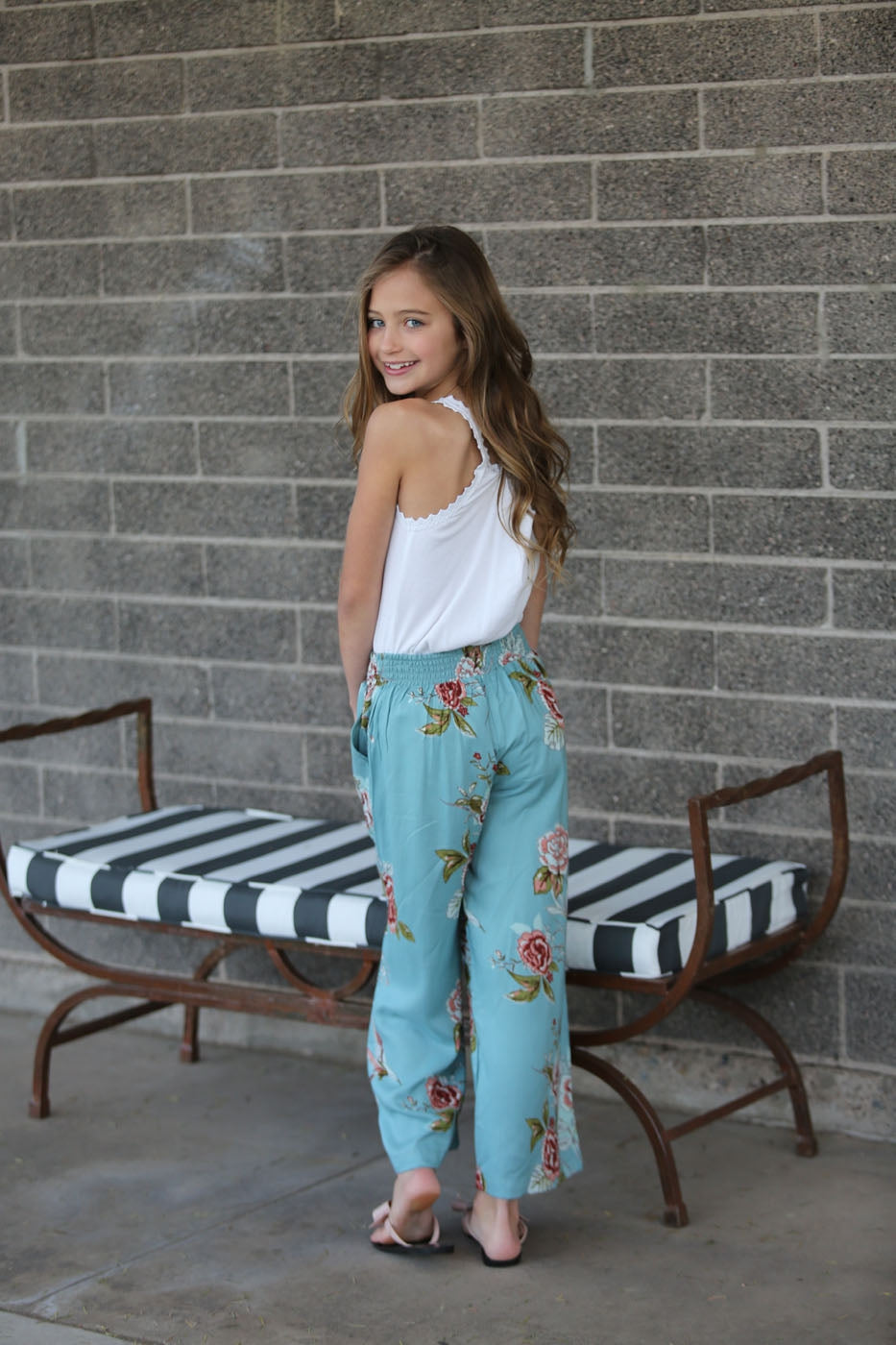 Kids Floral Aqua Wide Leg Pants
