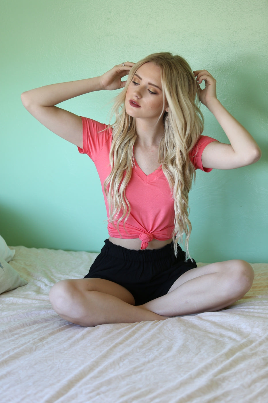 Coral V Neck Tee Shirt