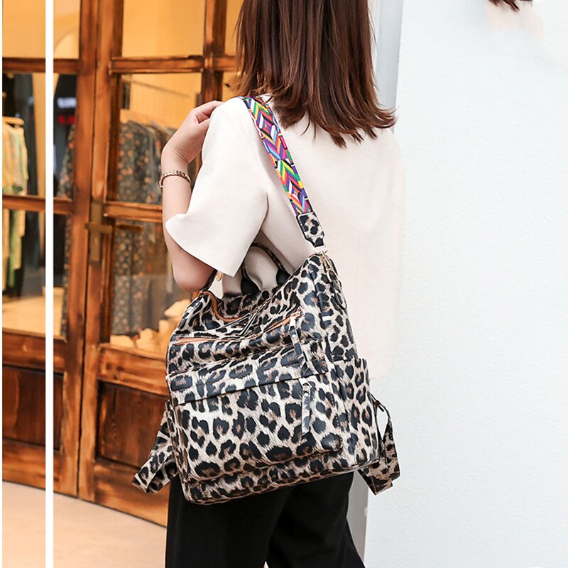 Leather Backpack Floral Or Leopard w/ Shoulder Strap