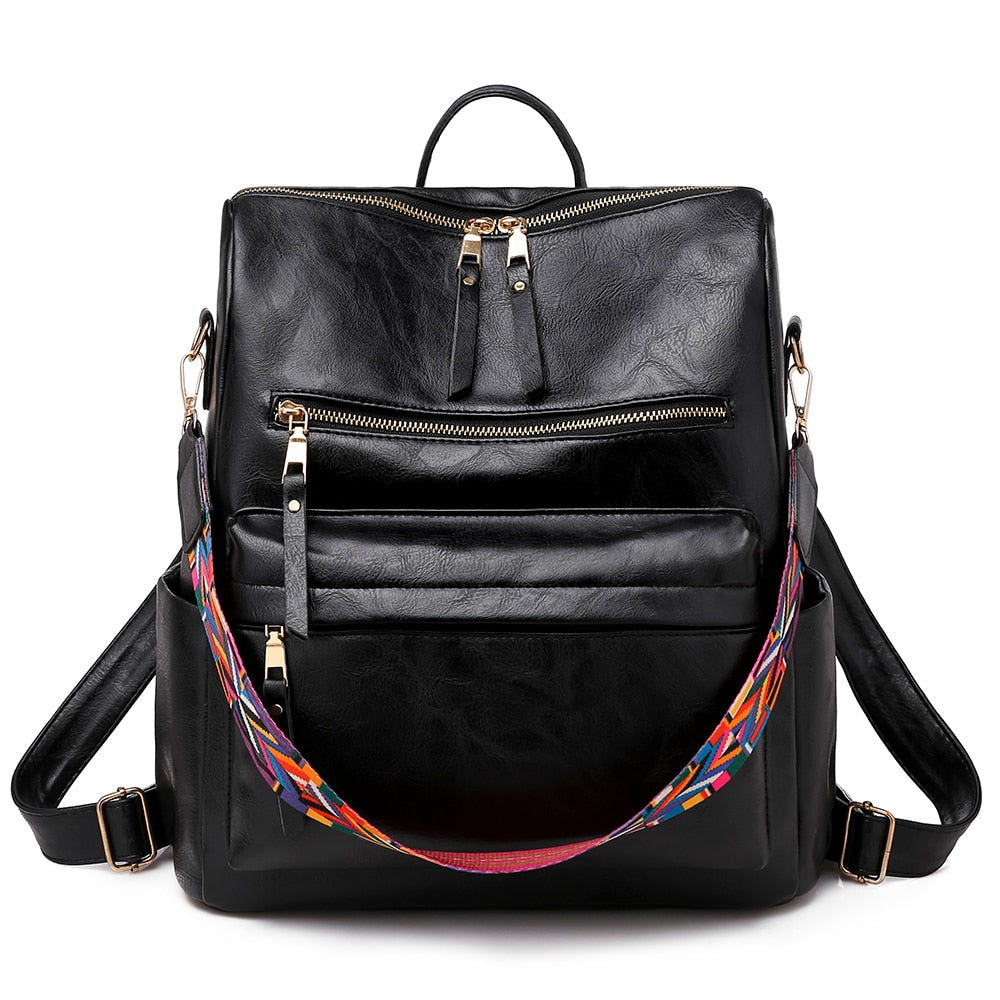 Retro Large Backpack PU Leather w/ Shoulder Strap