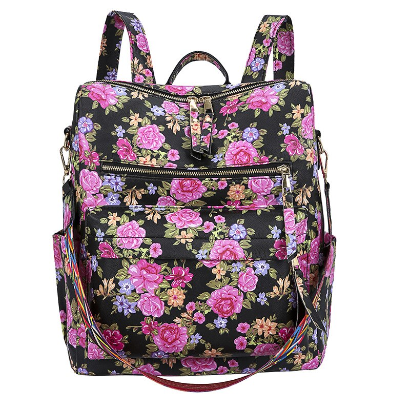 Leather Backpack Floral Or Leopard w/ Shoulder Strap