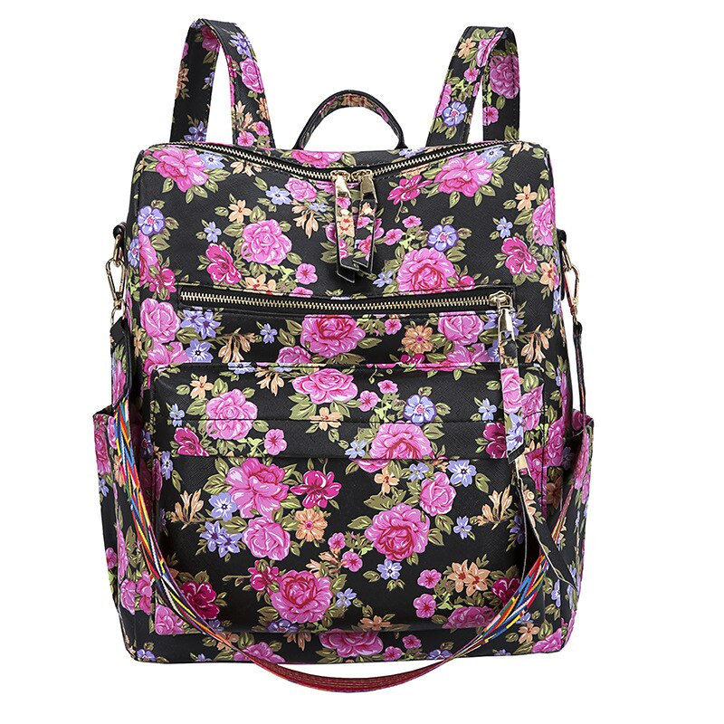 Leather Backpack Floral Or Leopard w/ Shoulder Strap