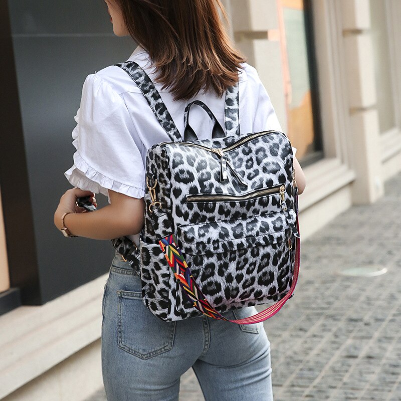 Leather Backpack Floral Or Leopard w/ Shoulder Strap