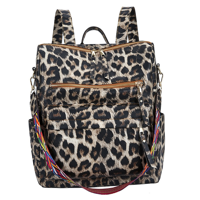 Leather Backpack Floral Or Leopard w/ Shoulder Strap