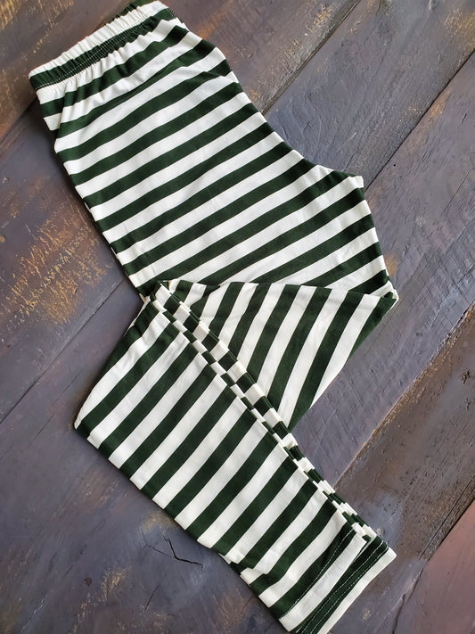 Hunter Green - Ivory Stripe Leggings