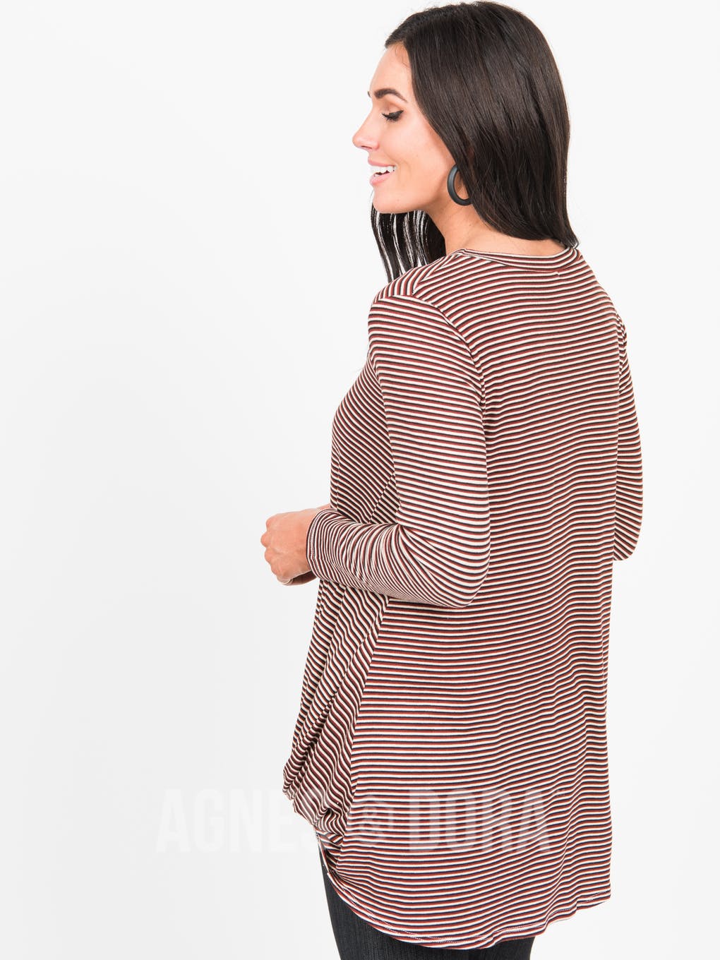 Side Knot Tunic Hacci Burgundy Stripe