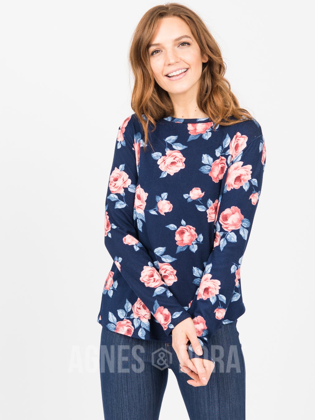 Cross Over Sweater Navy Blush Floral