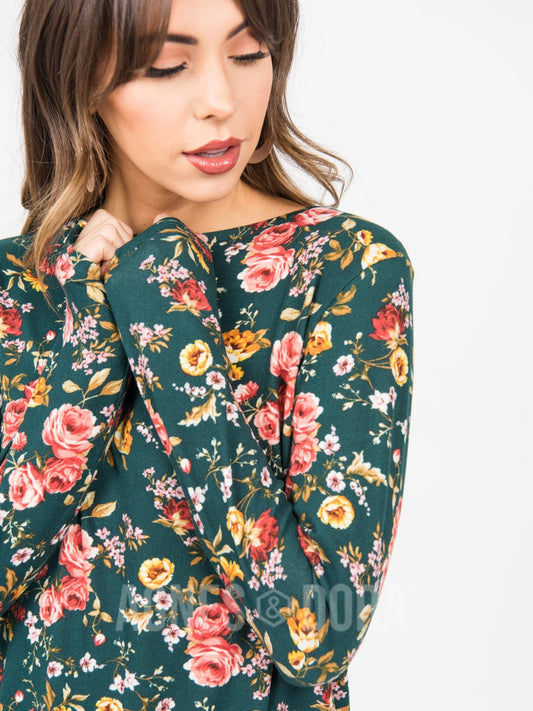 Cross Over Sweater Teal Floral