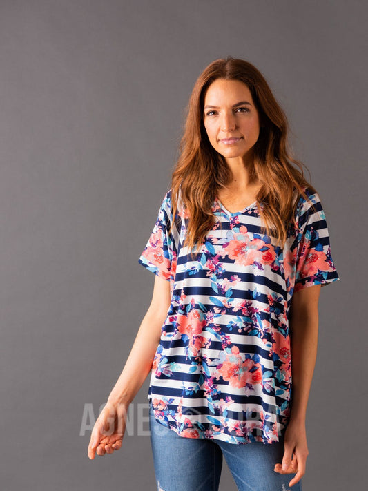 Love Top Navy/Blush Stripe Floral