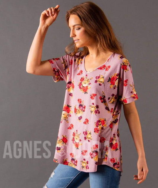 Love Top Mauve/Red Floral Dot