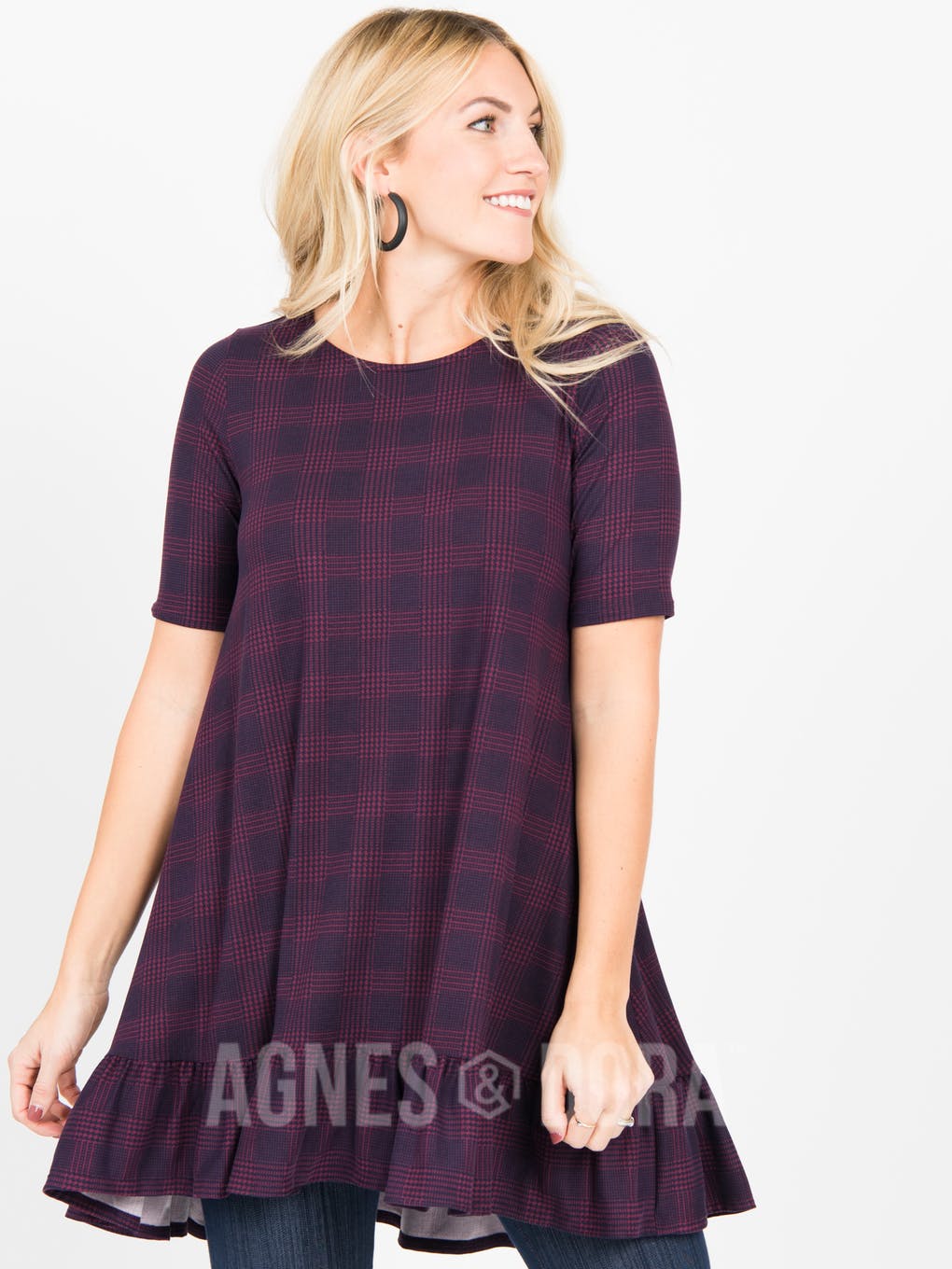 Ruffle Tunic Burgundy/Navy