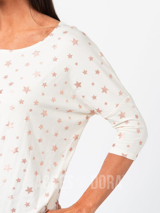 Dolman Tunic Cream W/ Rose Gold Metallic Stars