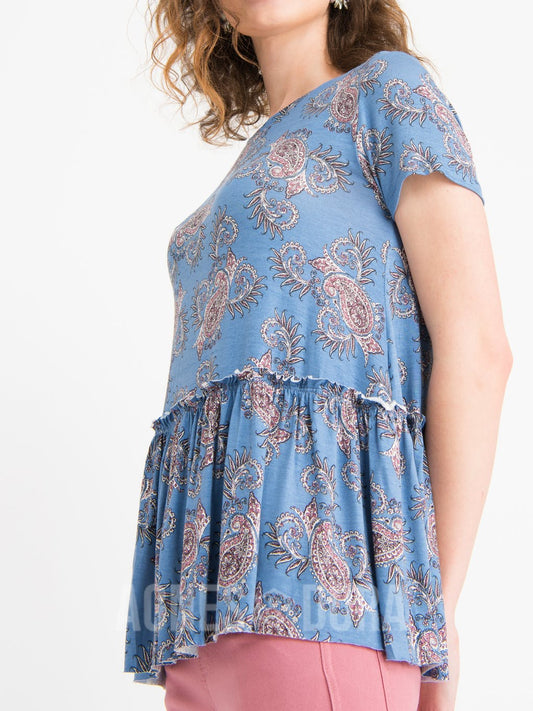 Relaxed Ruffle Tee Summer Blues