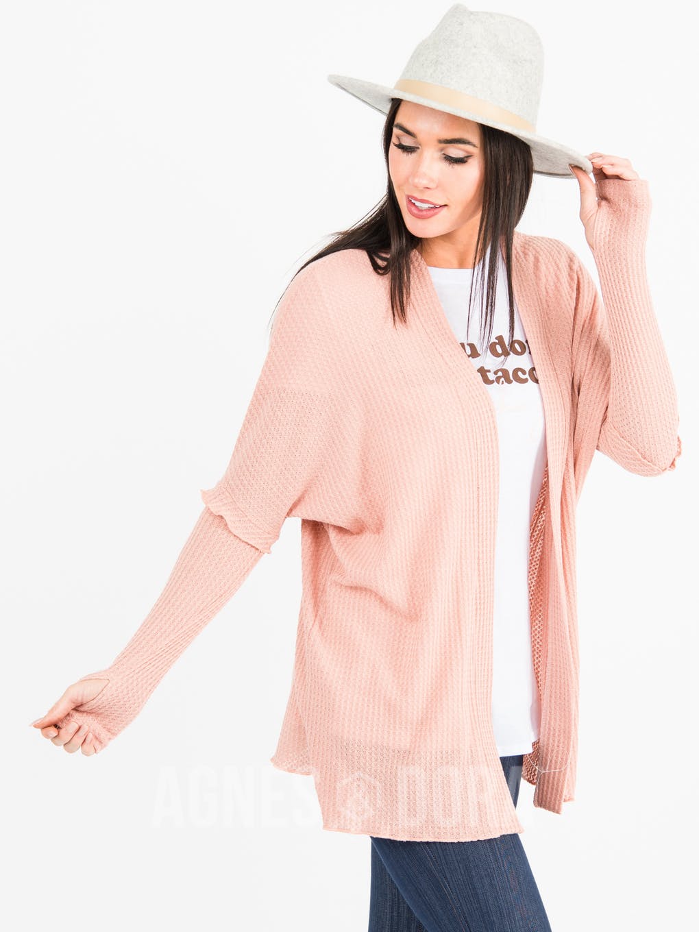 Open Front Thumbhole Cardi Peach