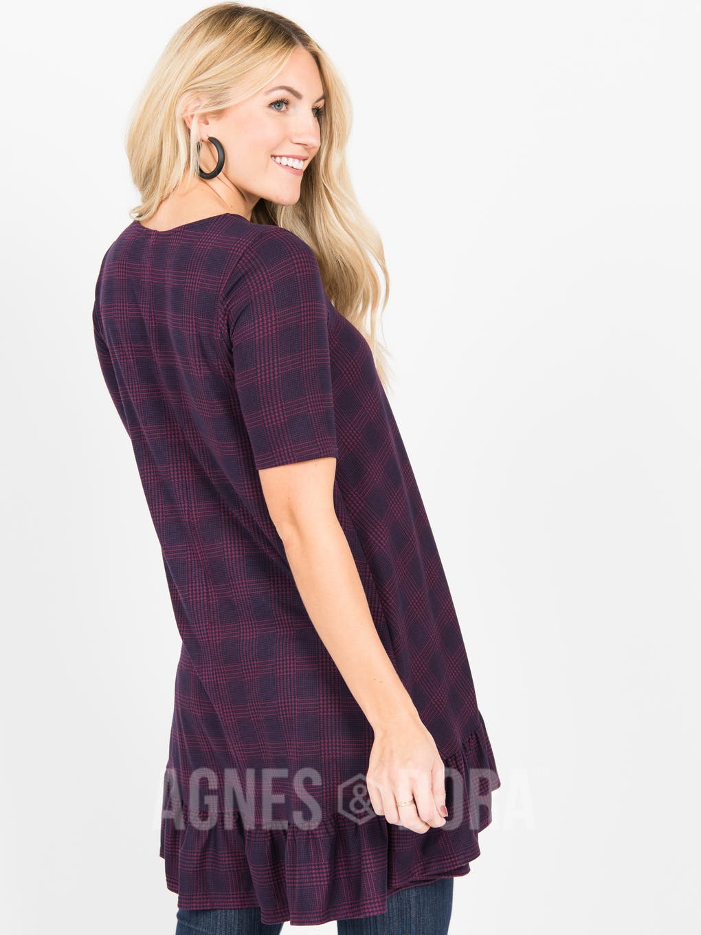 Ruffle Tunic Burgundy/Navy