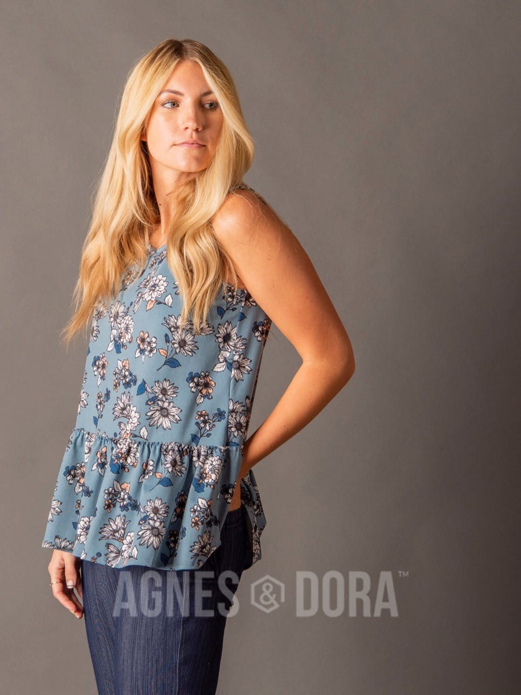 Relaxed Ruffle Tank Chambray/Blush Floral