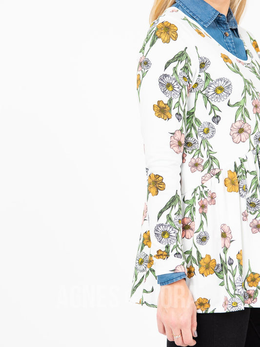 Muse Top Long Sleeve Ivory/Coral Floral