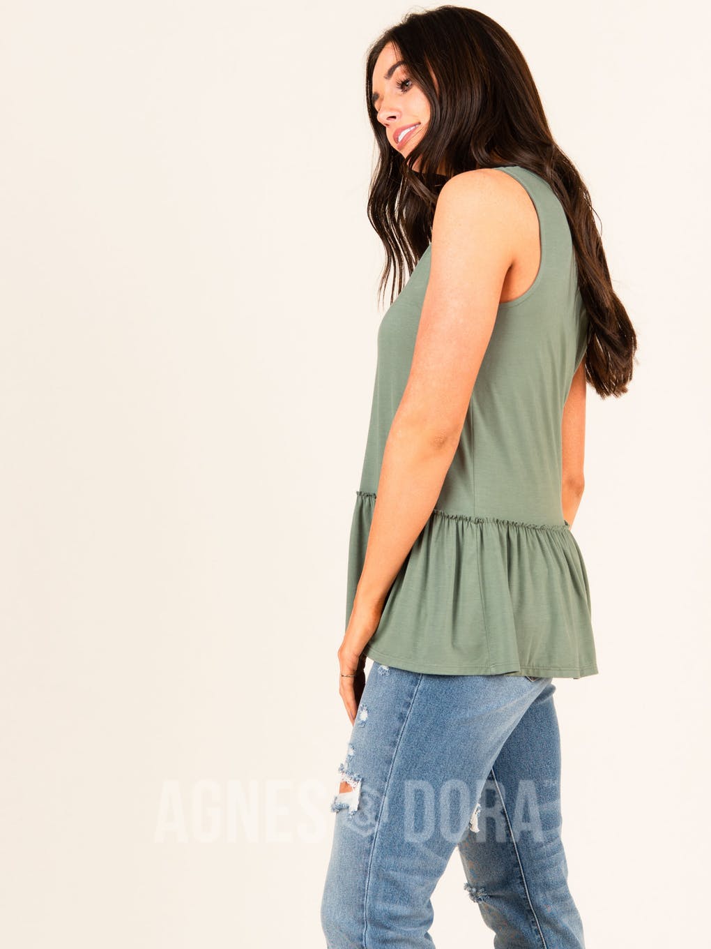 Relaxed Ruffle Tank Dark Sage