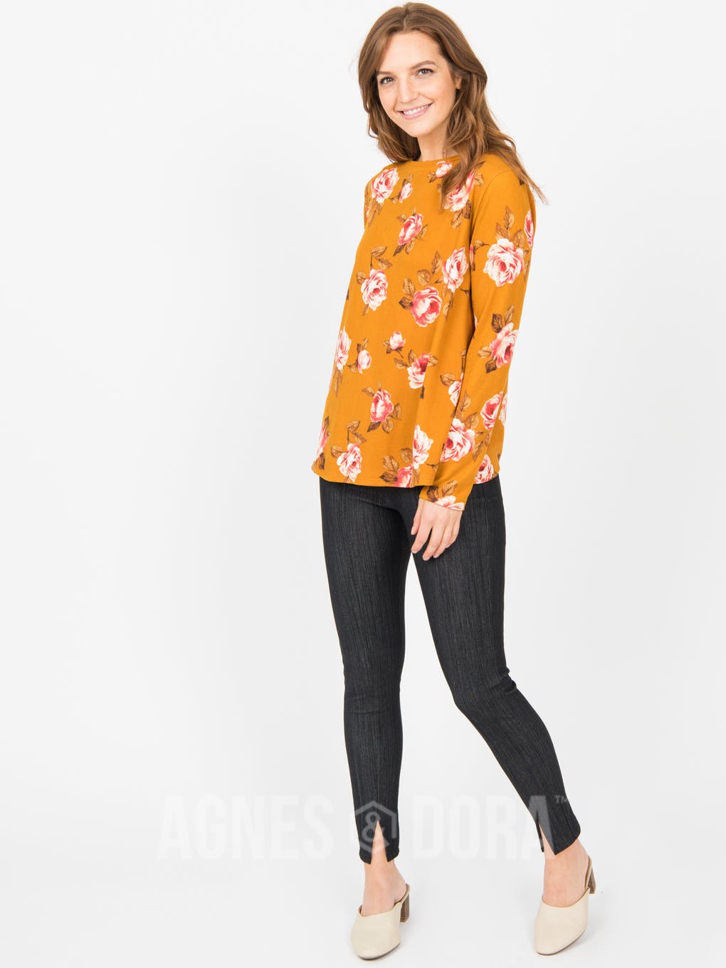 Cross Over Sweater Mustard Coral Floral