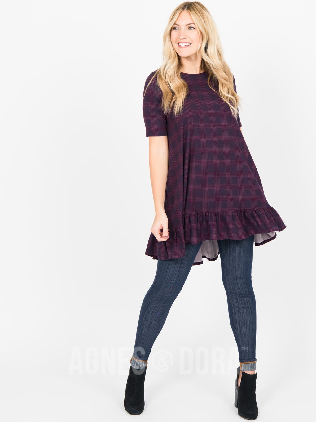 Ruffle Tunic Burgundy/Navy