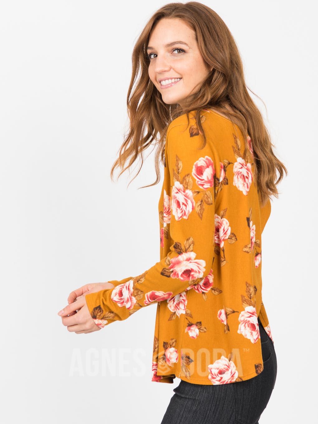 Cross Over Sweater Mustard Coral Floral