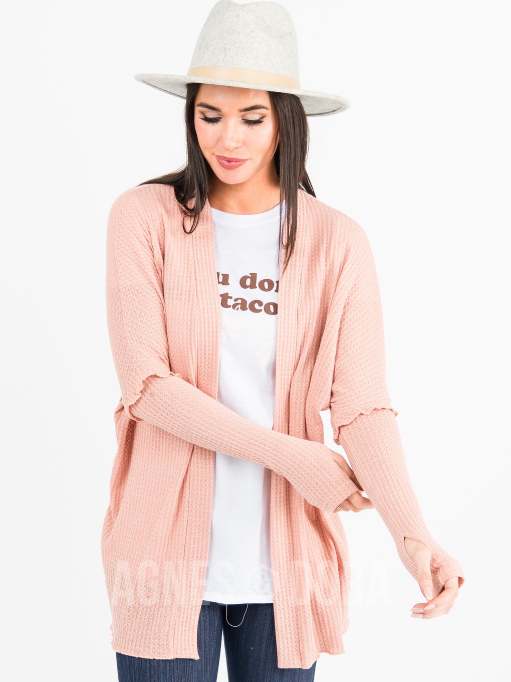 Open Front Thumbhole Cardi Peach