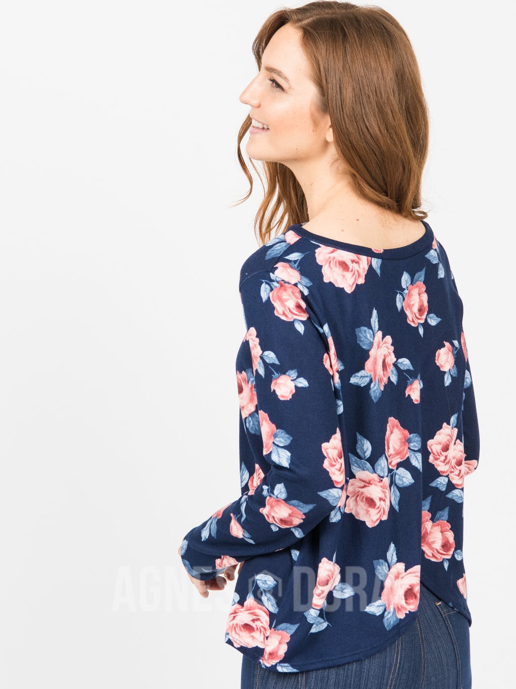 Cross Over Sweater Navy Blush Floral